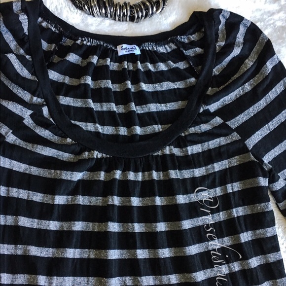 {SPLENDID} Metallic Thread Striped Long Sleeve Top - Picture 5 of 8